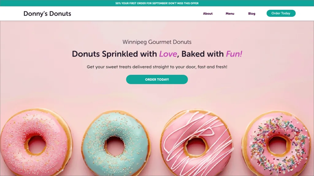 A Website Example of A donut website showcasing how different fonts can give a different feel to a website